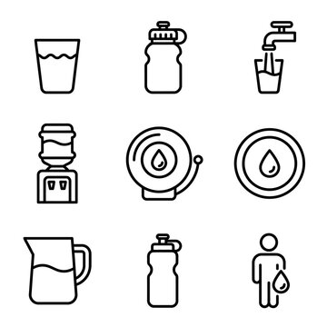 Water Drinking Liquid Icons Set.