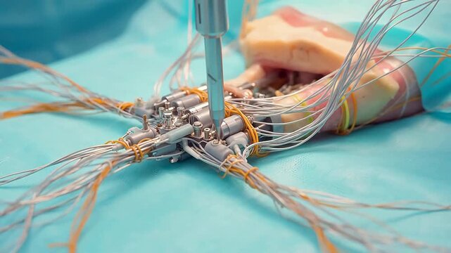 Electrode Bundle Implantation in Amputated Nerve Bundle Close-up
