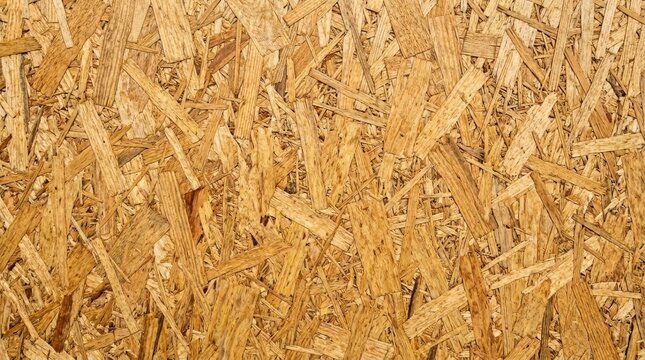 OSB Oriented strand board wood house seamless background texture &ndash; pattern of flat fibreboard building panel from wooden chip material used in construction of floor with copy space