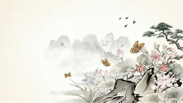 flower, floral, design, nature, 한국, 수묵담채화, 채색화, 김홍도, 안윤복, 전통화, 한국화