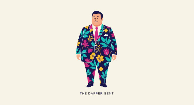 Pixel Art Man in Vibrant Floral Print Suit