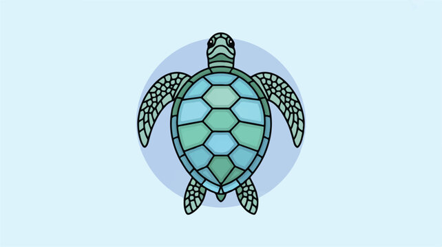 colorful turtle swimming in the ocean with green and blue shell
