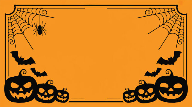 Halloween themed border with jackolanterns bats spider web