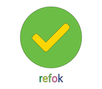 Green circle icon with a yellow check mark symbol and the word refok written below in colorful letters