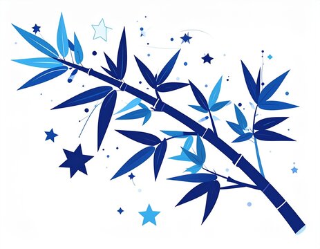 Tanabata festival bamboo branch with paper wish strips and stars flat line icon vector illustration