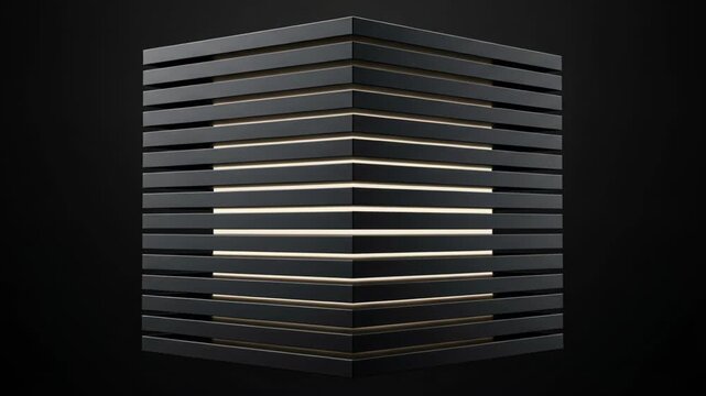 Quantum Layer Stack Abstract Dark Geometric Cube with Metallic Slats