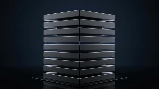 Quantum Layer Stack Abstract Metallic Tower on Dark Background