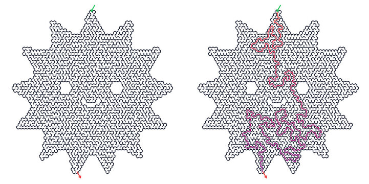 Geometric sun maze puzzle with solution path illustration