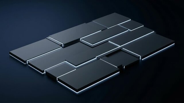 Quantum Layer Stack Abstract Dark Geometric Platform with Glowing Gaps