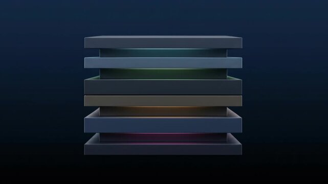 Quantum Layer Stack of Floating Dark Panels with Neon Glow