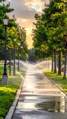 Obraz premium Wet pavement after summer rain shower.