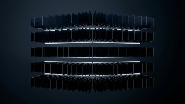 Quantum Layer Stack Abstract Dark Geometric Structure with Symmetrical Floating Panels