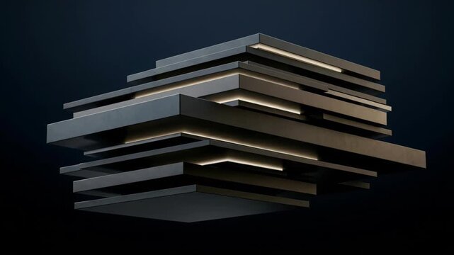 Quantum Layer Stack Abstract Metallic Geometric Structure on Dark Background