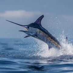 Obraz premium a swordfish leaping out of the water