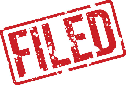 Red rubber stamp with 'filed' text official document marking and approval