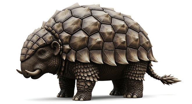 Armored prehistoric mammal with tusks and a plated body, an extinct species