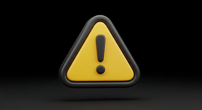 3D render of yellow warning triangle icon with exclamation point exclamation attention notification interface isolated information