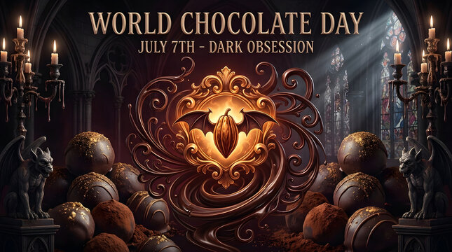 A luxurious chocolate display celebrating World Chocolate Day with decadent treats and ornate decorations