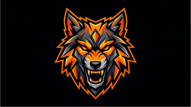 Esports Wolf Mascot Logo Vector, Fierce Geometric Gaming Animal Head for Modern Sports Branding on Black Background