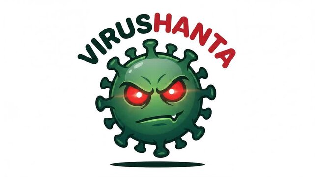 Coronavirus character animation featuring a menacing green germ with glowing red eyes and sharp teeth for medical motion video projects