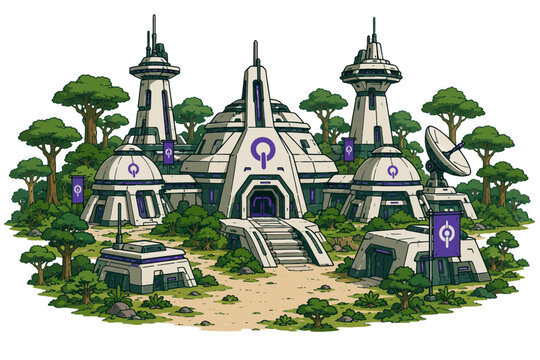 Futuristic Space Station Base in Lush Green Forest