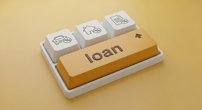 Computer keyboard key labeled loan for financial decision with keyboard business interest decision investment financial mortgage planning computer corporate