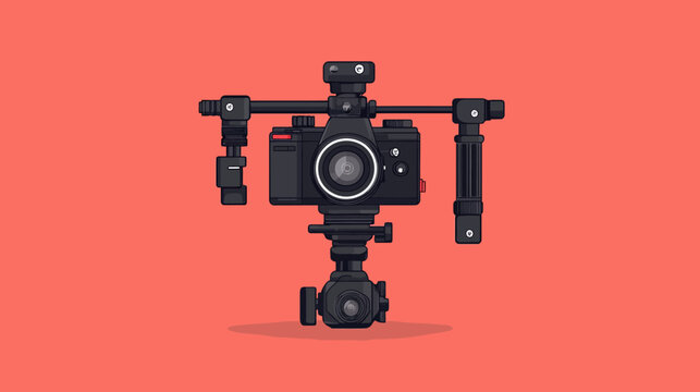 Illustration of a professional camera mounted on a stabilizer with a pink background