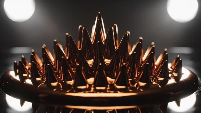 Ferrofluid spikes rise from a dark liquid surface to create an intriguing metallic sculpture that highlights the beauty of magnetic forces in a controlled laboratory setting.