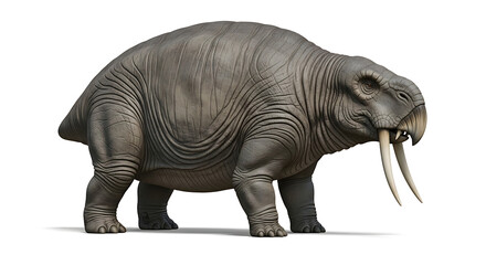 Fototapeta premium Ancient Mammal with Tusks and Trunk, Isolated and Detailed Illustration