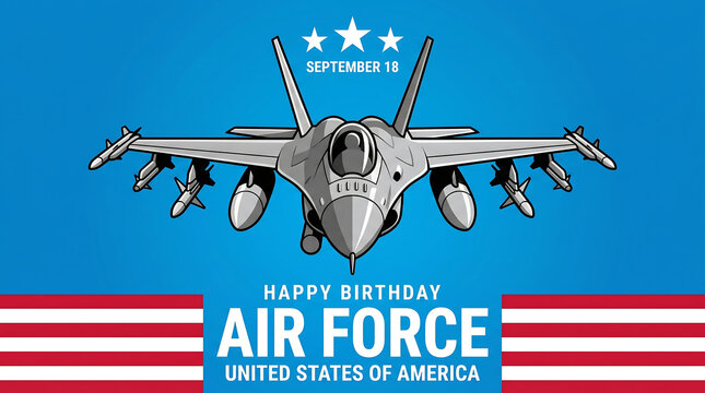 US Air Force birthday, military fighter jet, American flag, September 18
