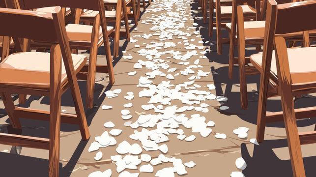 Wedding or event setup with scattered flower petals on aisle