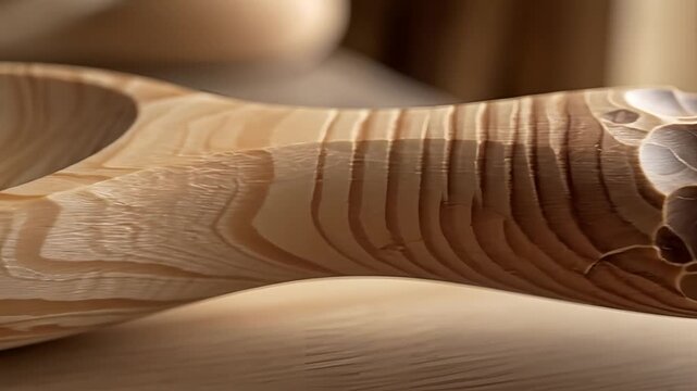 Closeup of a HandCarved Wooden Spoon with Beautiful Grain Patterns.