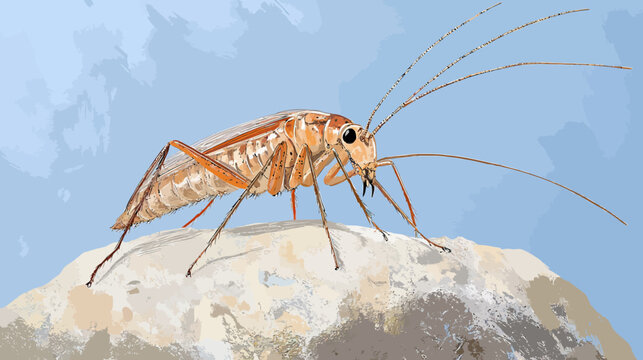 Aliens with detailed anatomy perched on rocky surface, wings folded. Abstract lipophilic backdrop with noticeable secernment. No discernible lettering