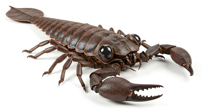 Isolated prehistoric sea scorpion fossil model on white background
