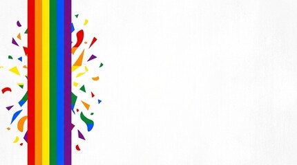 Obraz premium Rainbow flag colors abstract bursting from vertical line with white background celebration festive.