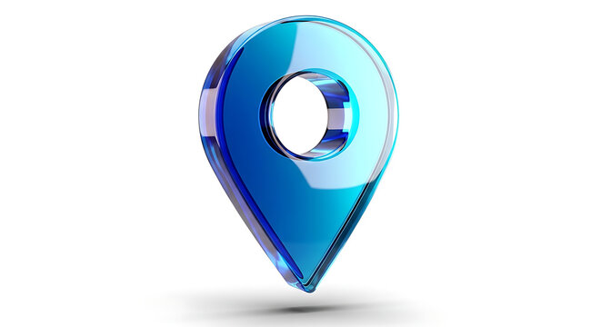 Blue glass map pointer location icon with location navigation position destination direction isolated transparent interface