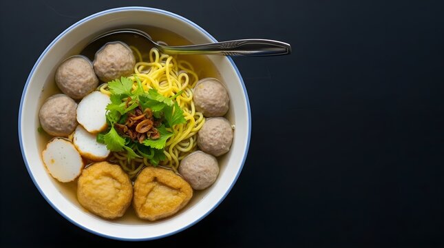 Bakso Malang Bowl Fresh Delicious Indonesian Meatball Noodle Soup Top View