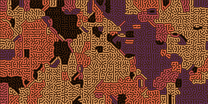 Tribal ethnic ornament. Turing reaction diffusion monochrome seamless pattern. Natural background with organic structures. Vector illustration of chemical morphogenesis concept. Curvy doodle labyrinth