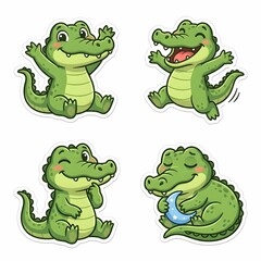 Fototapeta premium Set of cute crocodile stickers with various emotions
