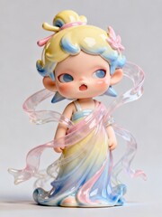 Fototapeta premium Cute Pastel Fairy Doll in Flowing Rainbow Dress