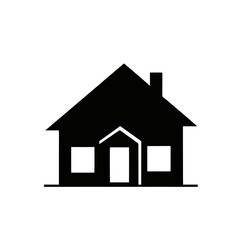 Fototapeta premium Minimalist black silhouette of a cozy house with classic gabled roof and front entrance, simple outline suitable for home decor