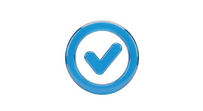 3d render of a blue glossy check mark icon isolated on transparent background