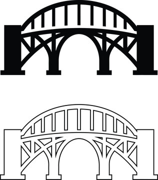 Minimalist black and white architectural bridge design with geometric truss structure