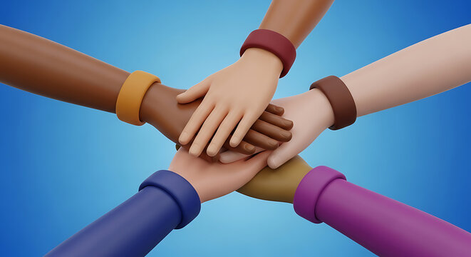 Diverse human hands stacking together in unity and teamwork with teamwork cooperation diversity collaboration community together connection partnership business stacking inclusion