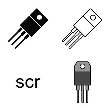 Scr vector illustration in flat style, outline, and color. thyristor semiconductor component.
