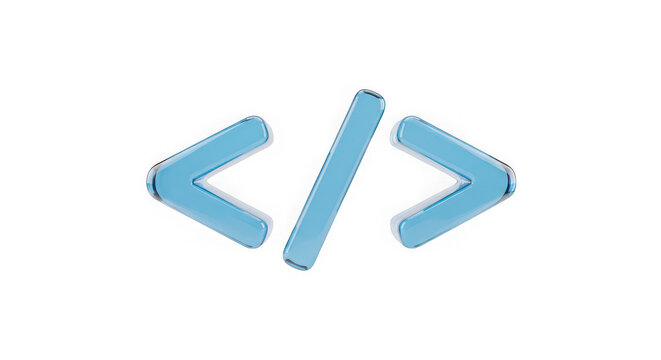 3d render of a blue glossy code symbol isolated on transparent background