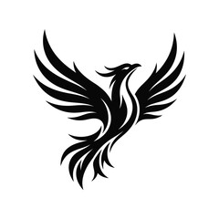 Fototapeta premium Black Silhouette Eagle Flying with Outstretched Wings in Minimalist Style