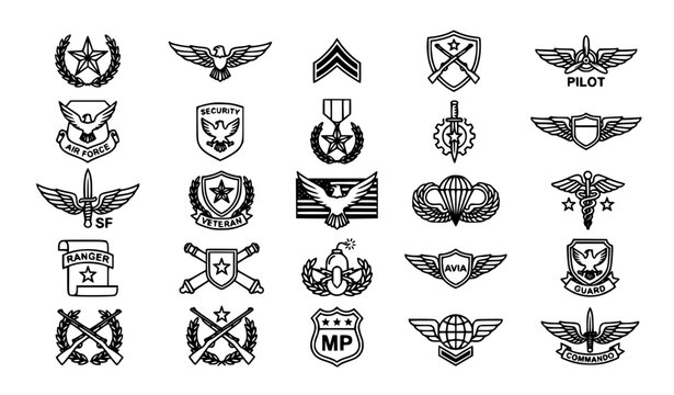 Airforce military army badge logo icons set. Simple illustration of 36 airforce military army badge logo vector icons for web