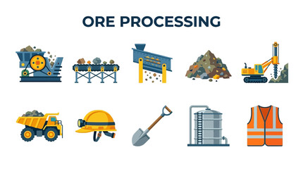 Ore Processing Equipment and Mining Safety Gear for Industrial Extraction © Ing