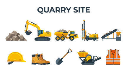Quarry Machinery and Safety Gear for Mining and Excavation Worksite © Ing